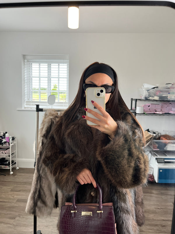Dark chocolate faux fur coat