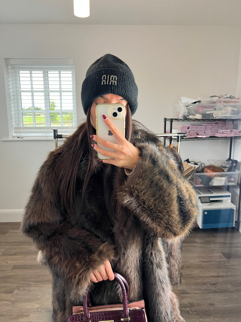 Dark chocolate faux fur coat