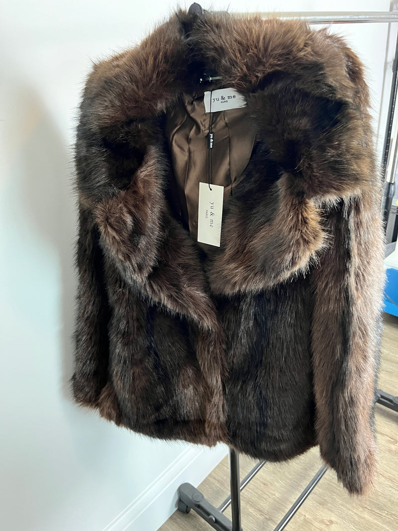 Dark chocolate faux fur coat