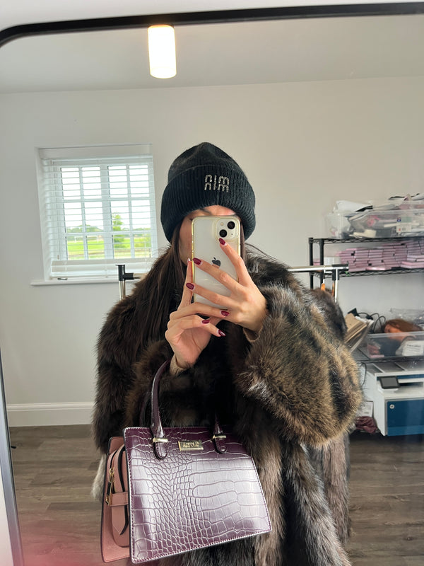 Dark chocolate faux fur coat