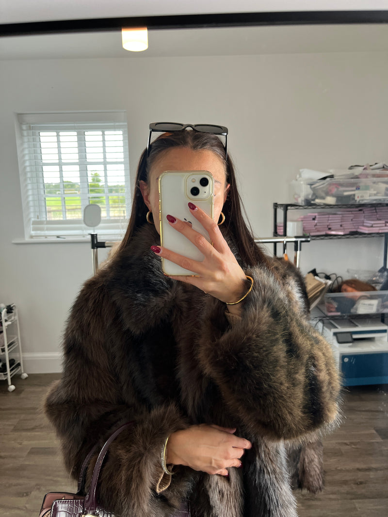Dark chocolate faux fur coat