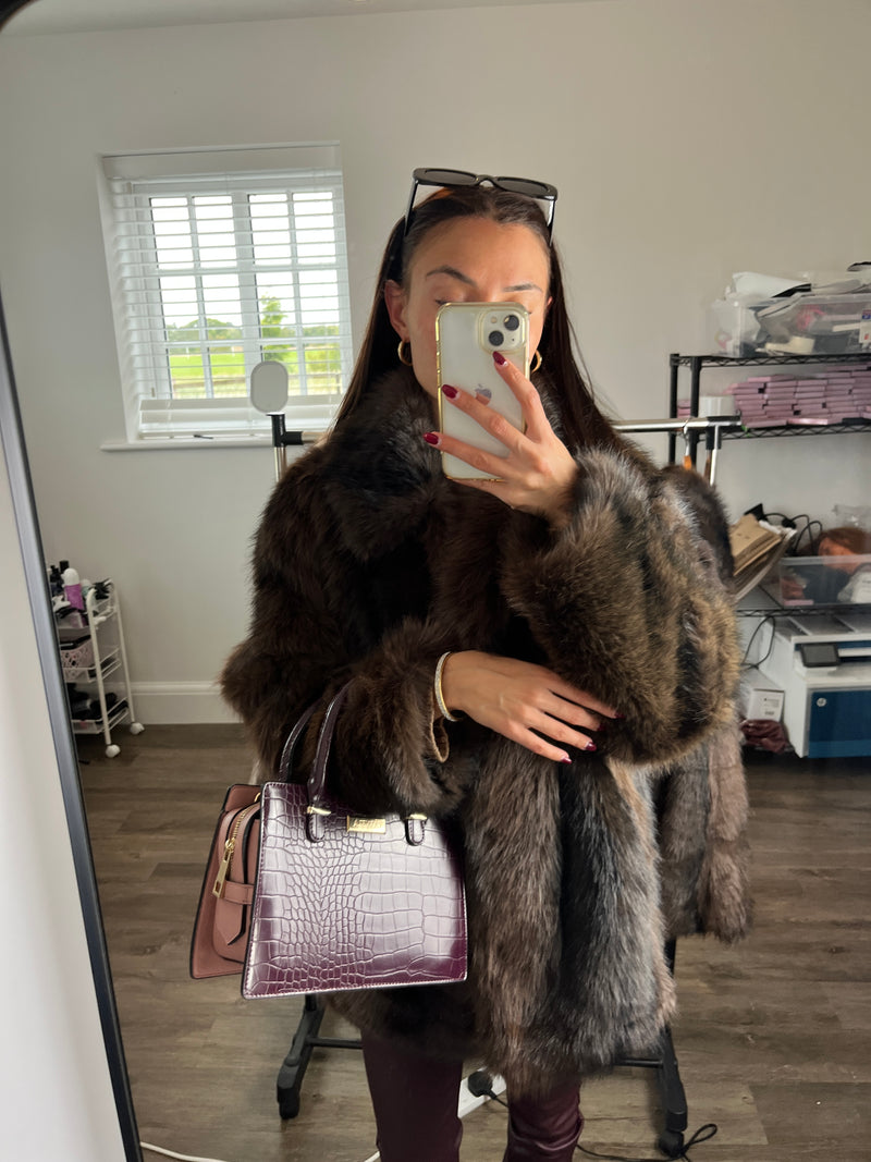 Dark chocolate faux fur coat