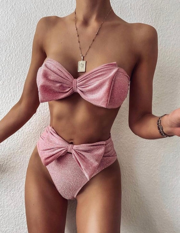 pink glitter bikini with bow
